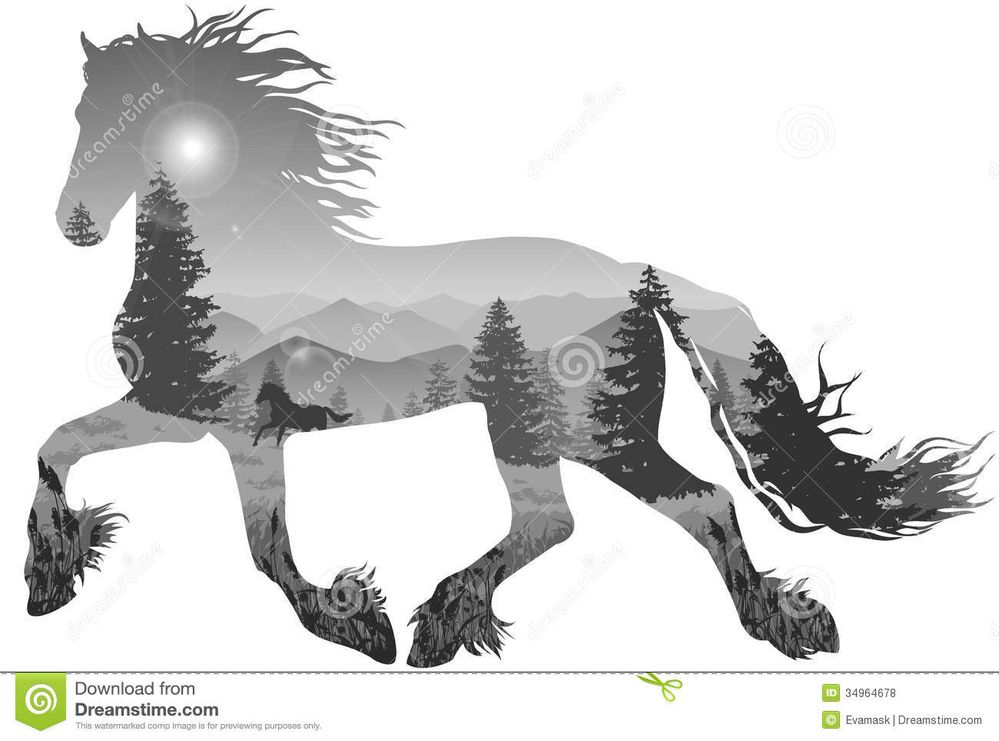 horse-silhouette-running-inside-mountain-landscape-pine-forest-black-white-34964678.jpg